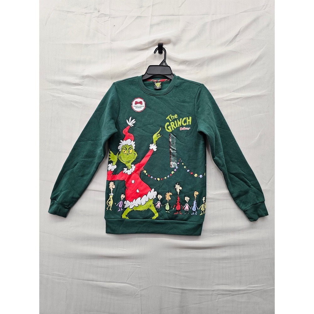 The Grinch Womens Pullover Sweatshirt Green Cotton Blend Holiday Casual Size XS